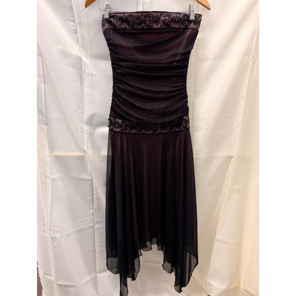 Trixxi Vintage Y2K Asymmetrical Beaded Midi Slip Dress Goth Dark Romantic Medium